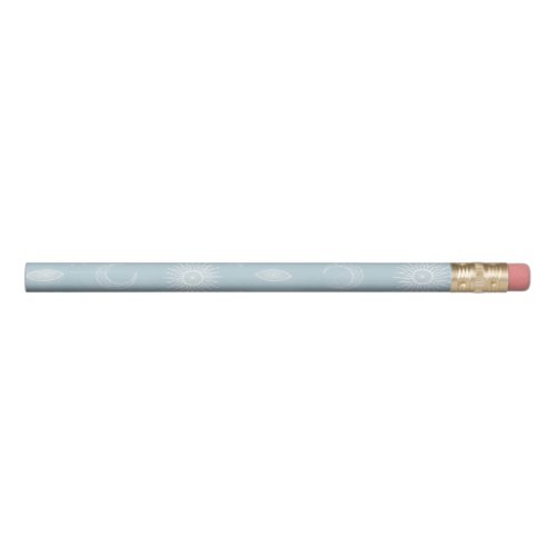 Magical White Moon Sun Stars Blue pattern Pencil