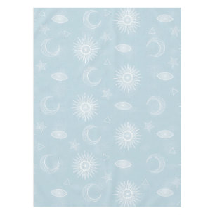 Magical White Moon Sun Stars Blue pattern Tablecloth