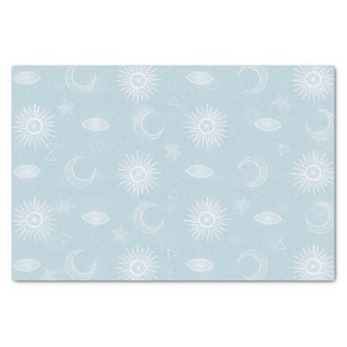 Magical White Moon Sun Stars Blue pattern Tissue Paper