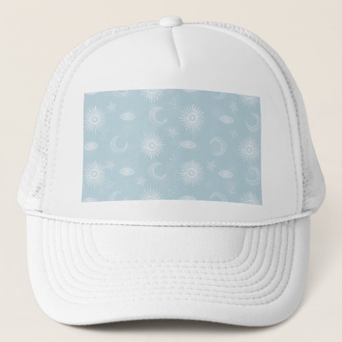 Magical White Moon Sun Stars Blue pattern Trucker Hat