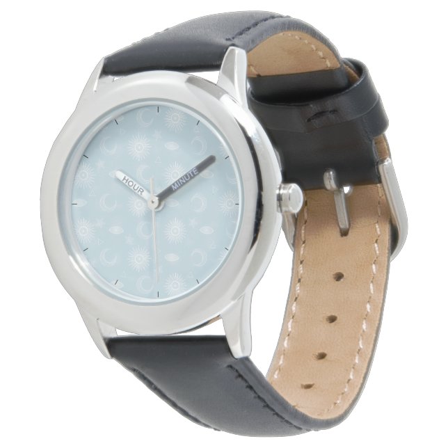 Magical White Moon Sun Stars Blue pattern Watch (Angled)