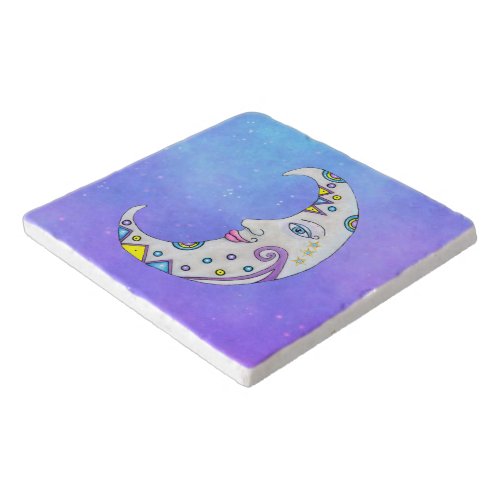 Magical White Moon With Face Decorated Scroll Sky Trivet