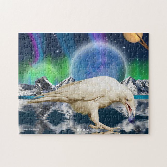 Magical White Raven & Planets Fantasy Art  Puzzle (Horizontal)