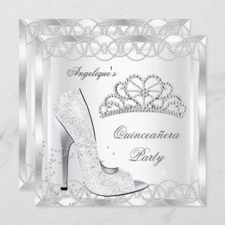 Magical White Silver Quinceanera High Heel Shoes Invitation