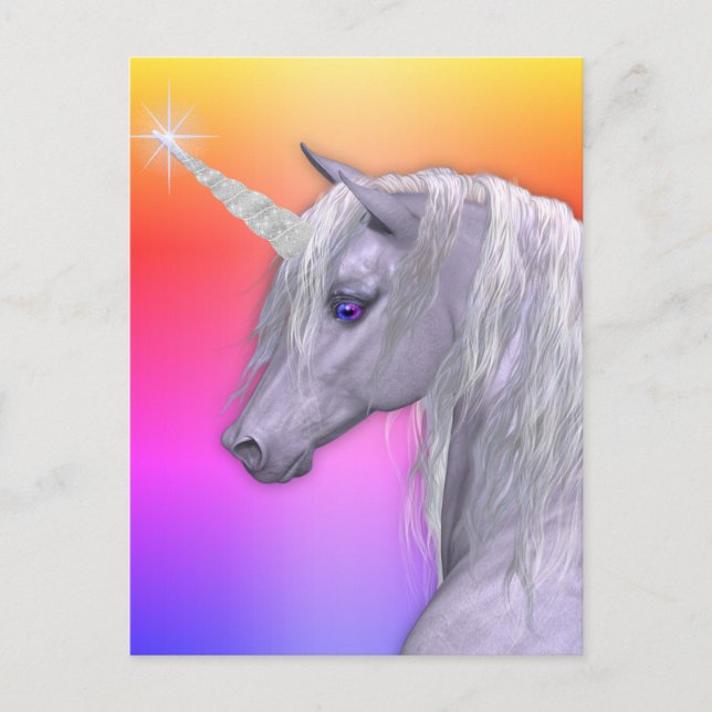 Magical White Unicorn and Rainbow Postcard (Front)