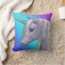 Magical White Unicorn on Rainbow Pastel Throw Pillow