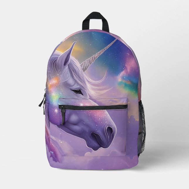 Magical White Unicorn Sparkles Rainbow Glitter  Printed Backpack (Front)
