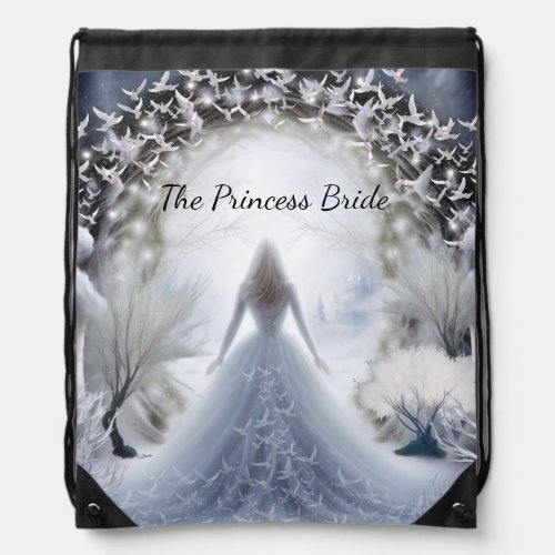 Magical White Watercolor Princess Bride Drawstring Bag