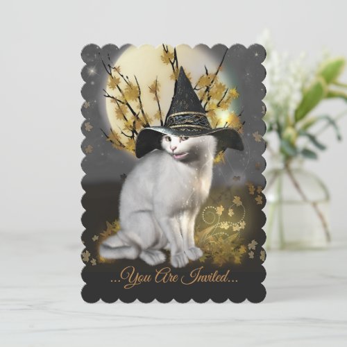 Magical White Witches Cat Invitation