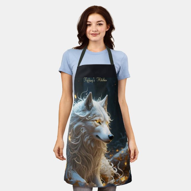 Magical White Wolf Apron (Worn)