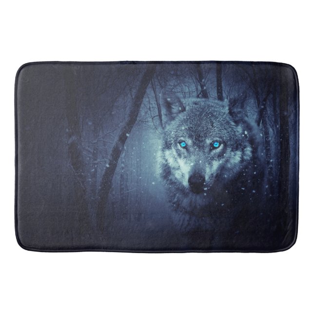Magical Wild Wolf with Amazing Blue Eyes Bath Mat (Front)