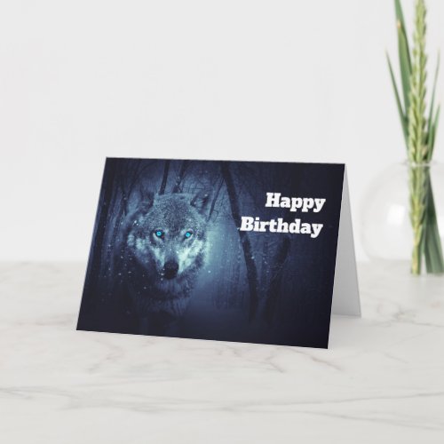 Magical Wild Wolf with Amazing Blue Eyes Birthday Card