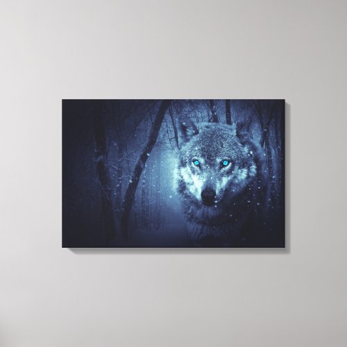 Magical Wild Wolf with Amazing Blue Eyes Canvas Print