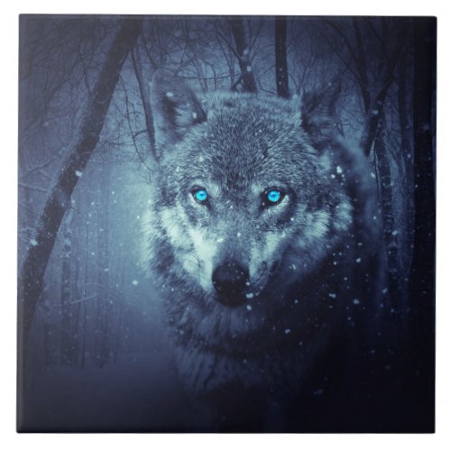 Magical Wild Wolf with Amazing Blue Eyes Ceramic Tile