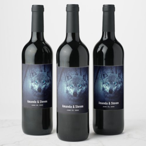 Magical Wild Wolf with Amazing Blue Eyes Event Wine Label