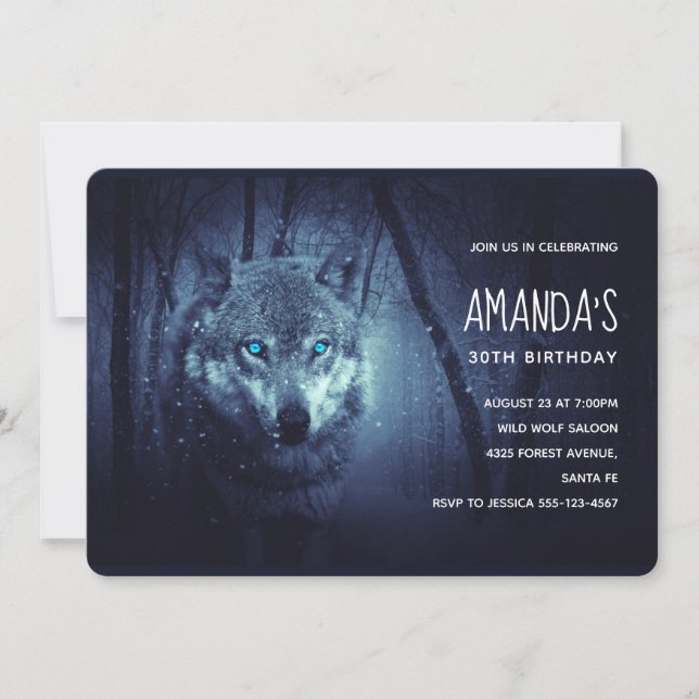 Magical Wild Wolf with Amazing Blue Eyes Invitation (Front)