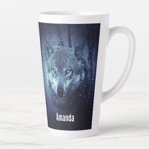 Magical Wild Wolf with Amazing Blue Eyes Latte Mug