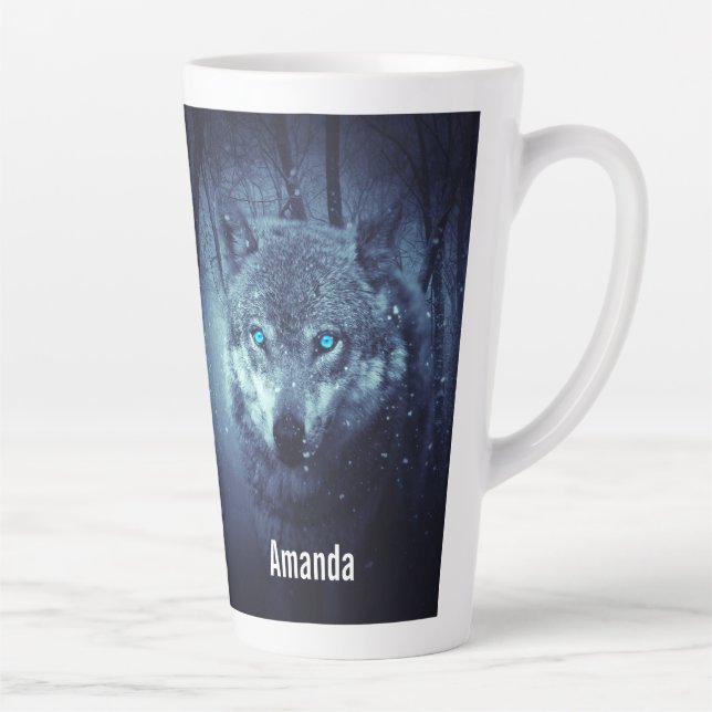 Magical Wild Wolf with Amazing Blue Eyes Latte Mug (Right)