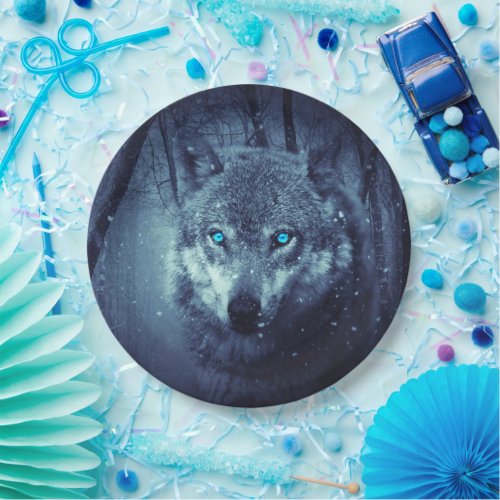 Magical Wild Wolf with Amazing Blue Eyes Paper Plates