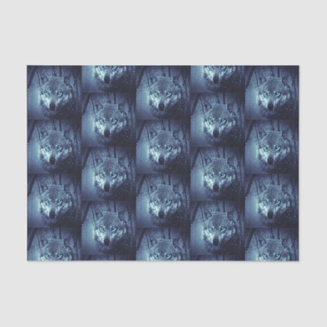 Magical Wild Wolf with Amazing Blue Eyes Patterned Tissue Paper (Front)