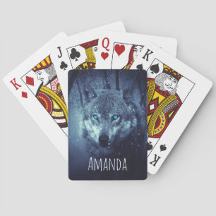 Magical Wild Wolf with Amazing Blue Eyes Poker Cards