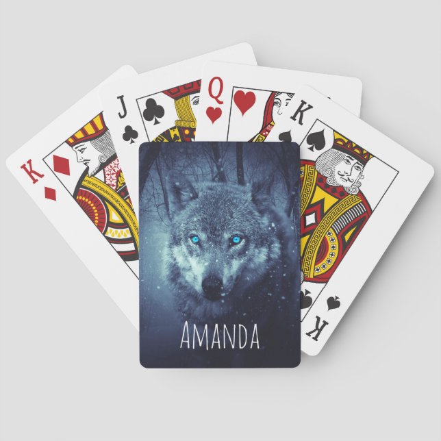 Magical Wild Wolf with Amazing Blue Eyes Poker Cards (Back)