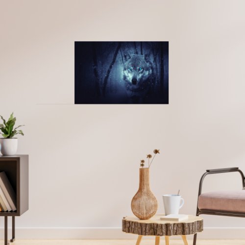 Magical Wild Wolf with Amazing Blue Eyes Poster