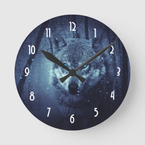 Magical Wild Wolf with Amazing Blue Eyes Round Clock