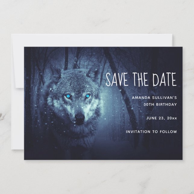 Magical Wild Wolf with Amazing Blue Eyes Save The Date (Front)