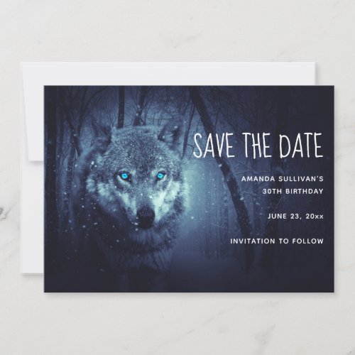 Magical Wild Wolf with Amazing Blue Eyes Save The Date