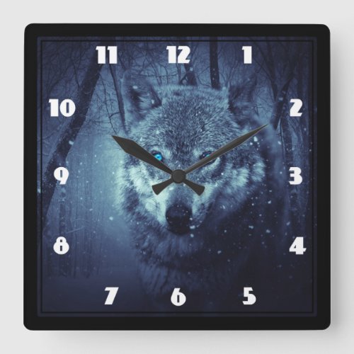 Magical Wild Wolf with Amazing Blue Eyes Square Wall Clock