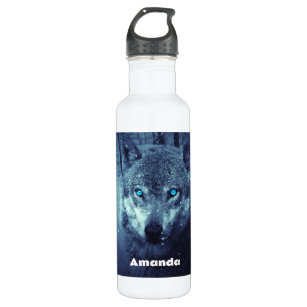 Magical Wild Wolf with Amazing Blue Eyes Stainless Steel Water Bottle
