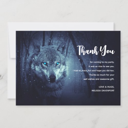  Magical Wild Wolf with Amazing Blue Eyes Thank You Card