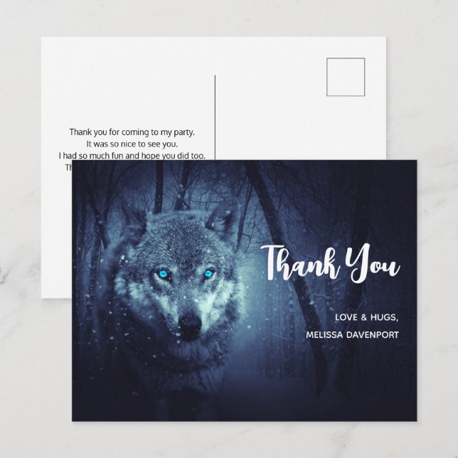 Magical Wild Wolf with Amazing Blue Eyes Thank You Postcard (Front/Back)