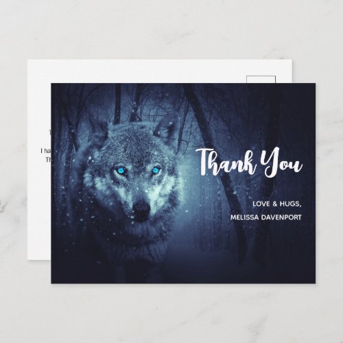 Magical Wild Wolf with Amazing Blue Eyes Thank You Postcard