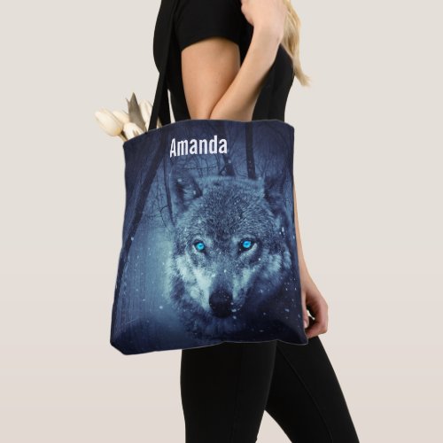 Magical Wild Wolf with Amazing Blue Eyes Tote Bag