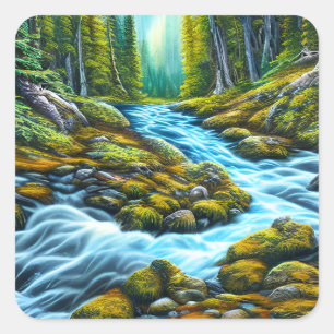 Magical Wilderness Bubbling Brook Square Sticker