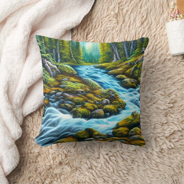 Magical Wilderness Bubbling Brook Throw Pillow (Blanket)