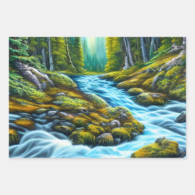 Magical Wilderness Bubbling Brook Wrapping Paper Sheets (Front)