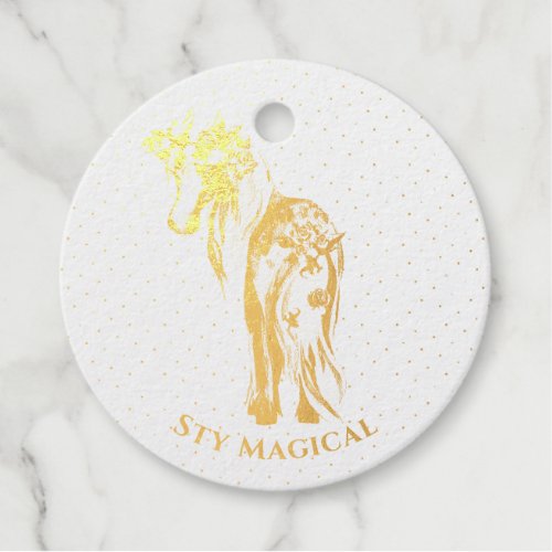 Magical winged horse flowers accent foil favor tags