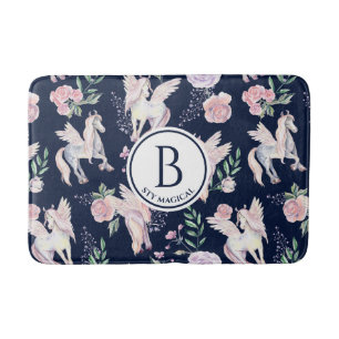 Magical winged horse pattern monogram bath mat