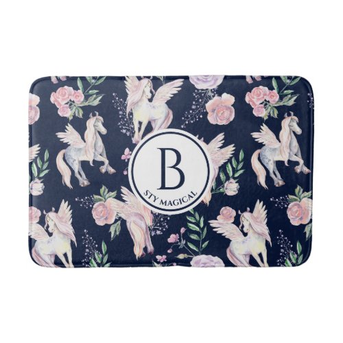 Magical winged horse pattern monogram bath mat