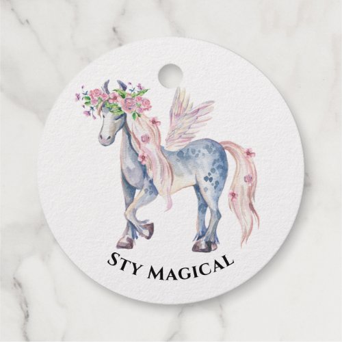 Magical winged pony flowers accents foil favor tags
