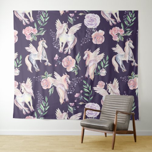 Magical winged pony pattern tapestry