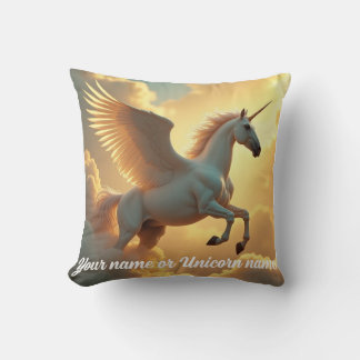Magical winged Unicorn sky Monogram Name  Throw Pillow
