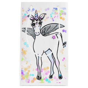 Magical winged Unicorn with colorful bubbles Small Gift Bag