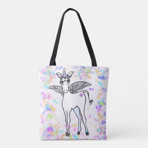 Magical winged Unicorn with colorful bubbles Tote Bag