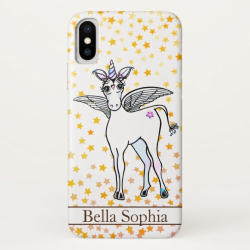 Magical winged Unicorn with golden star accents iPhone X Case