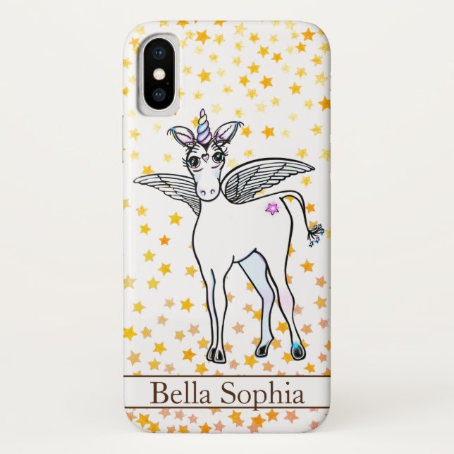 Magical winged Unicorn with golden star accents Case-Mate iPhone Case (Back)