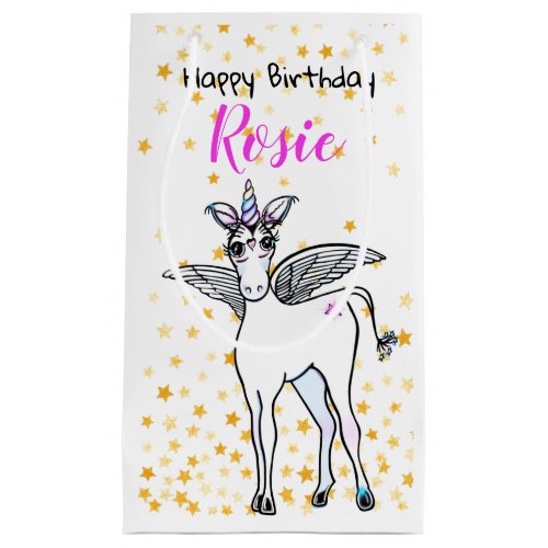 Magical winged Unicorn with golden star accents Small Gift Bag